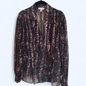 Topshop Sheer Blouse with Black and Pink Pattern